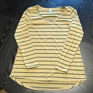 LuLaRoe Tan and Green Striped Long Sleeve Top